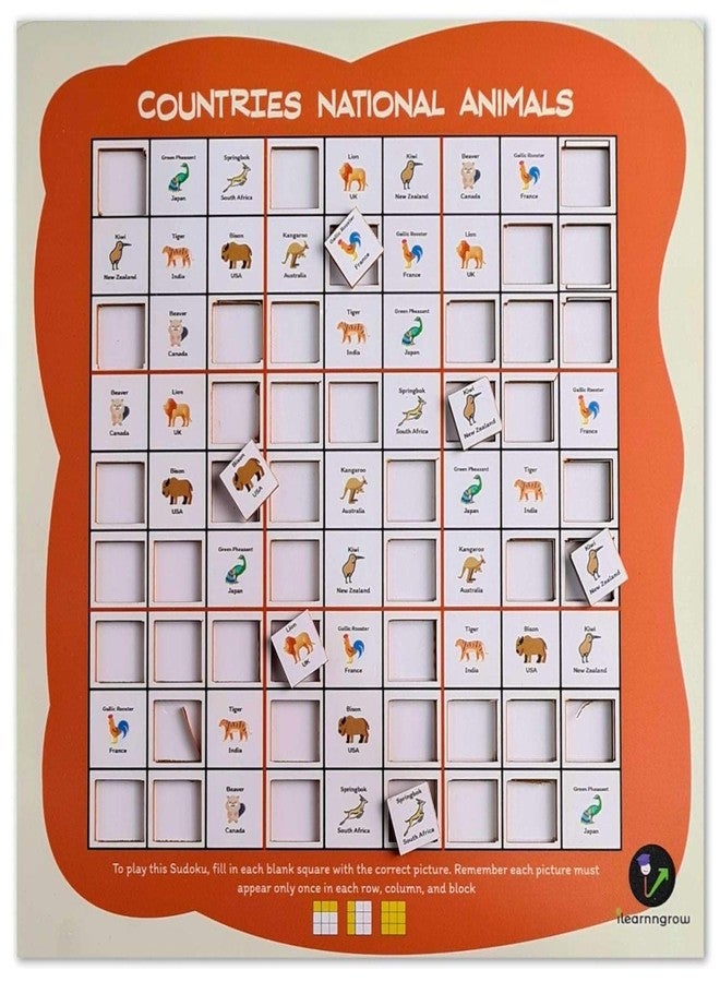 iLearnNGrow Countries Currency Animals & Flags Wooden Sudoku Board Game | Logic Puzzle for Kids 6+ Teens Adults | Montessori Learning Toy | Made in India - Image 5